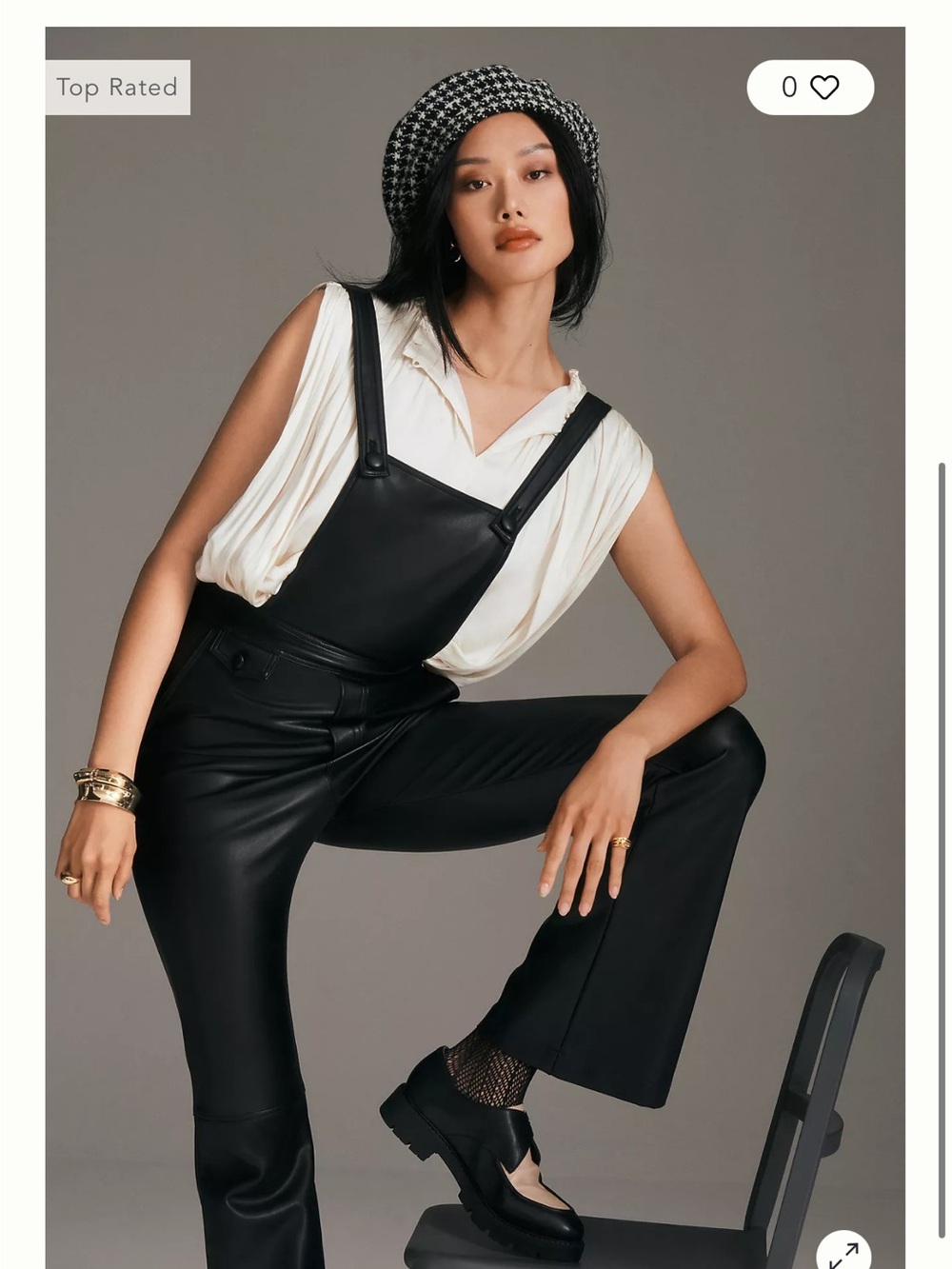 Anthropologie Black Faux-Leather Jumpsuit overalls